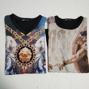 Crank T-shirt Made in USA King Tut Time V-Neck  Creation of Adam Sz L Set of 2